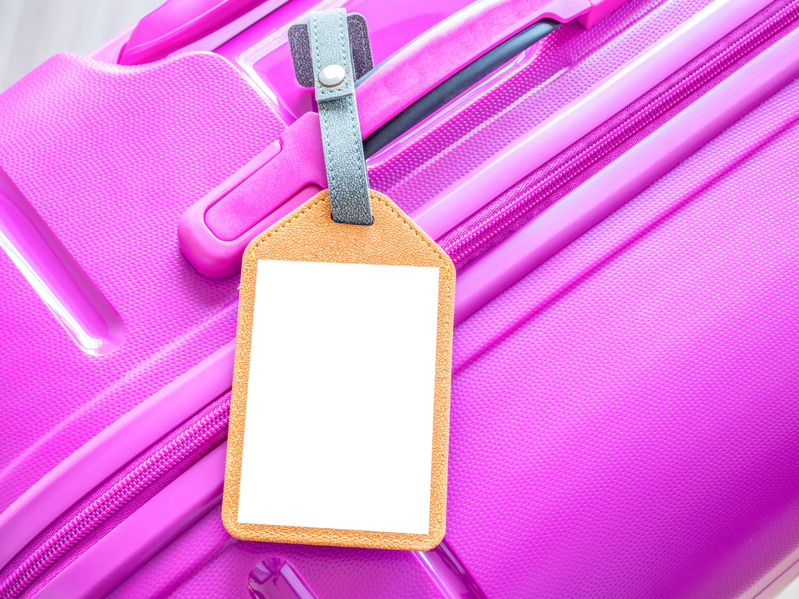 Close up of blank luggage tag on luggage bag 1